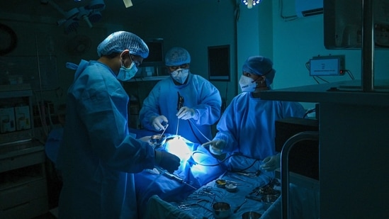 Surgery underway to remove black fungus (Mucormycosis) from a patient who recovered from the Covid-19 coronavirus at a hospital (AFP)