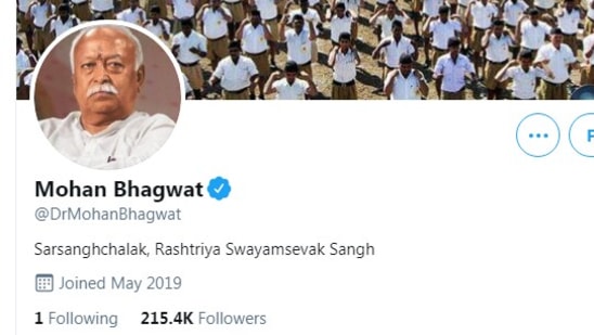 Mohan Bhagwat’s Twitter handle has over 215,400 followers and he only follows the official profile of the RSS.(Twitter/@DrMohanBhagwat)