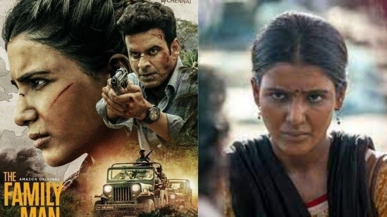 Samantha Akkineni in a poster (left) and in a scene from the web series, The Family Man 2. Samantha Akkineni in a poster (left) and in a scene from the web series, The Family Man 2.