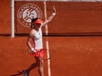 Slovenia's Tamara Zidansek celebrates after winning her fourth-round match against Romania's Sorana Cirstea