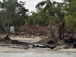 A damaged house in the aftermath of Cyclone Yaas at Ghoramara Island in Sundarban Delta complex of the Bay of Bengal.(PTI) A damaged house in the aftermath of Cyclone Yaas at Ghoramara Island in Sundarban Delta complex of the Bay of Bengal.(PTI)