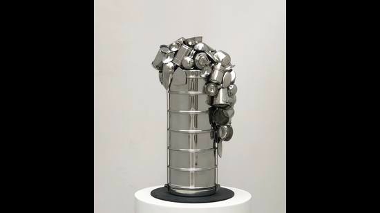 Subodh Gupta’s sculpture Langar, which is made in stainless steel. Subodh Gupta’s sculpture Langar, which is made in stainless steel.