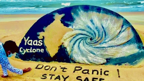 Cyclone Yaas: Appealing to all the people in the cyclone-affected places, he made an art with a message that read, “Don’t Panic Stay Safe and follow the government guidelines for #CycloneYaas .We have to fight and win during this difficult time of #COVID-19."(Facebook/SudarsanPattnaik)