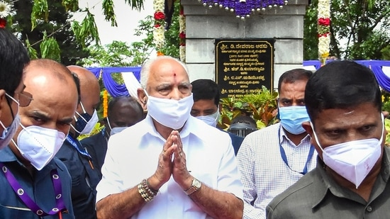 Karnataka chief minister B S Yediyurappa greets people after he pays respect to former CM D Devaraj Urs on his death anniversary in Bengaluru. (PTI Photo) Karnataka chief minister B S Yediyurappa greets people after he pays respect to former CM D Devaraj Urs on his death anniversary in Bengaluru. (PTI Photo)