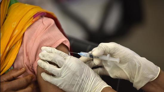 File photo: A woman being vaccinated against Covid-19. (Sunil Ghosh / Hindustan Times) File photo: A woman being vaccinated against Covid-19. (Sunil Ghosh / Hindustan Times)
