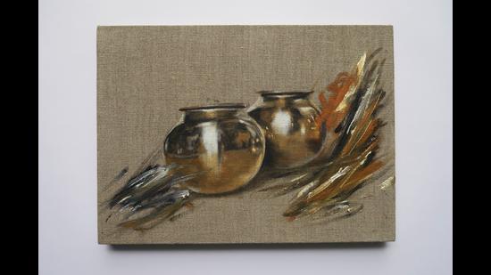 Subodh Gupta’s oil on canvas titled My Village I. Subodh Gupta’s oil on canvas titled My Village I.