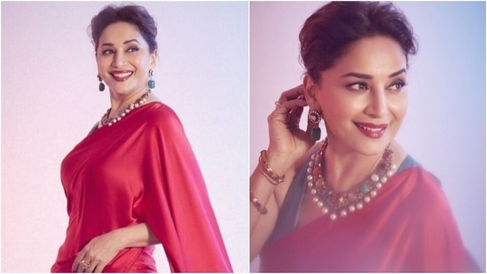 Madhuri Dixit in <span class='webrupee'>₹</span>24k saree and sleeveless blouse is a modern diva, see all pics(Instagram/@madhuridixitnene) Madhuri Dixit in <span class='webrupee'>₹</span>24k saree and sleeveless blouse is a modern diva, see all pics(Instagram/@madhuridixitnene)