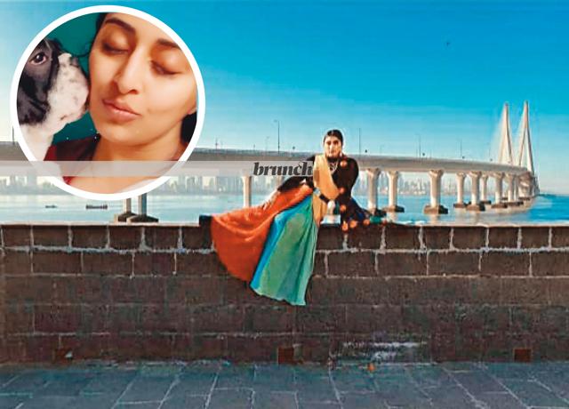 Shooting her song NRI, right before the lockdown; (inset) With her pup Kushwant Singh in Mumbai Shooting her song NRI, right before the lockdown; (inset) With her pup Kushwant Singh in Mumbai