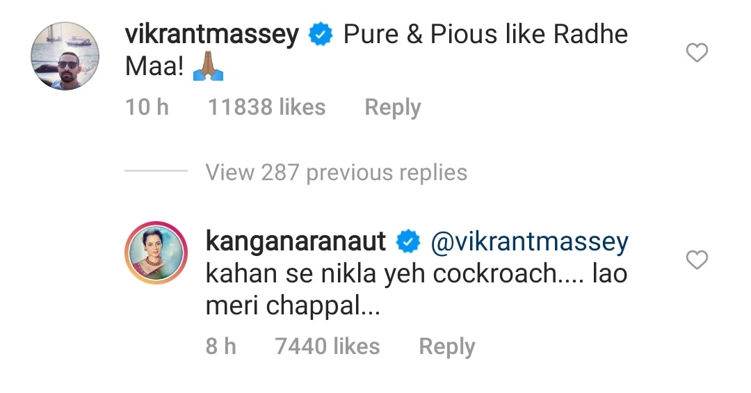 Kangana Ranaut reacts to Vikrant Massey's comment. Kangana Ranaut reacts to Vikrant Massey's comment.