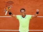 Spain's Rafael Nadal celebrates winning his fourth-round match against Italy's Jannik Sinner