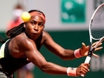 United States's Coco Gauff plays a return to Tunisia's Ons Jabeur during their fourth-round match of the French Open