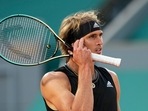 Germany's Alexander Zverev reacts as he plays against Japan's Kei Nishikori. Germany's Alexander Zverev reacts as he plays against Japan's Kei Nishikori.