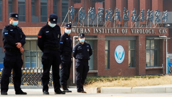 Security personnel outside Wuhan Institute of Virology during the visit by the World Health Organization (WHO) team, in Wuhan, Hubei province, China. (Reuters)