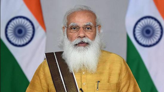 New Delhi, June 06 (ANI): Prime Minister Narendra Modi interacts as he chairs a meeting with the Council of Scientific and Industrial Research (CSIR) Society via video conferencing, in New Delhi on Friday. (ANI Photo) (ANI)