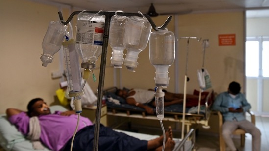Patients being treated for black fungus. Doctors say that while around 585 vials of the Amphotericin B drug are needed per day, only 200 such vials arrived on Saturday, while not a single vial arrived till 9pm on Sunday. (File Photo) Patients being treated for black fungus. Doctors say that while around 585 vials of the Amphotericin B drug are needed per day, only 200 such vials arrived on Saturday, while not a single vial arrived till 9pm on Sunday. (File Photo)