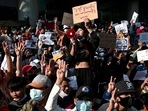 Myanmar has been in turmoil since a Feb. 1 military coup, with daily protests in towns and cities. In picture - People demand the release of elected leader Aung San Suu Kyi, in Yangon, Myanmar.
