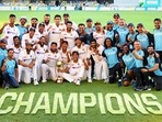 Indian cricket team posing with the Border-Gavaskar Trophy