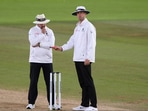 File Photo of Richard Illingworth and Michael Gough (right) officiating a Test match.