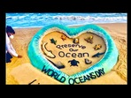 On World Oceans Day 2021, sand artist Sudarsan Pattnaik displayed a stunning sand art on Puri beach, Odisha. On World Oceans Day 2021, sand artist Sudarsan Pattnaik displayed a stunning sand art on Puri beach, Odisha.