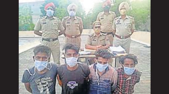 The accused in custody of Basti Jodhewal police in Ludhiana on Tuesday. (HT Photo)