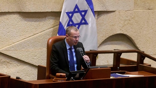 The anti-Netanyahu bloc includes three right-wing, two centrist and two left-wing parties, along with an Arab Islamic conservative party. In picture - Knesset Speaker Yariv Levin gives a statement on the coalition deal ahead of a confidence vote on new government on June 7, 2021. (AFP) The anti-Netanyahu bloc includes three right-wing, two centrist and two left-wing parties, along with an Arab Islamic conservative party. In picture - Knesset Speaker Yariv Levin gives a statement on the coalition deal ahead of a confidence vote on new government on June 7, 2021. (AFP)