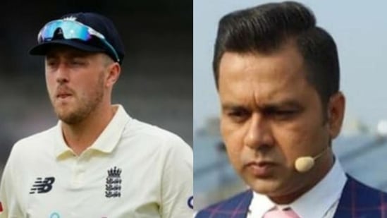 England pacer Ollie Robinson (left) and file photo of Aakash Chopra.(HT Collage)