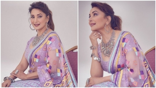 Madhuri Dixit in <span class='webrupee'>₹</span>1 lakh phulkari lehenga proves why she is queen of elegance(Instagram/@madhuridixitnene)