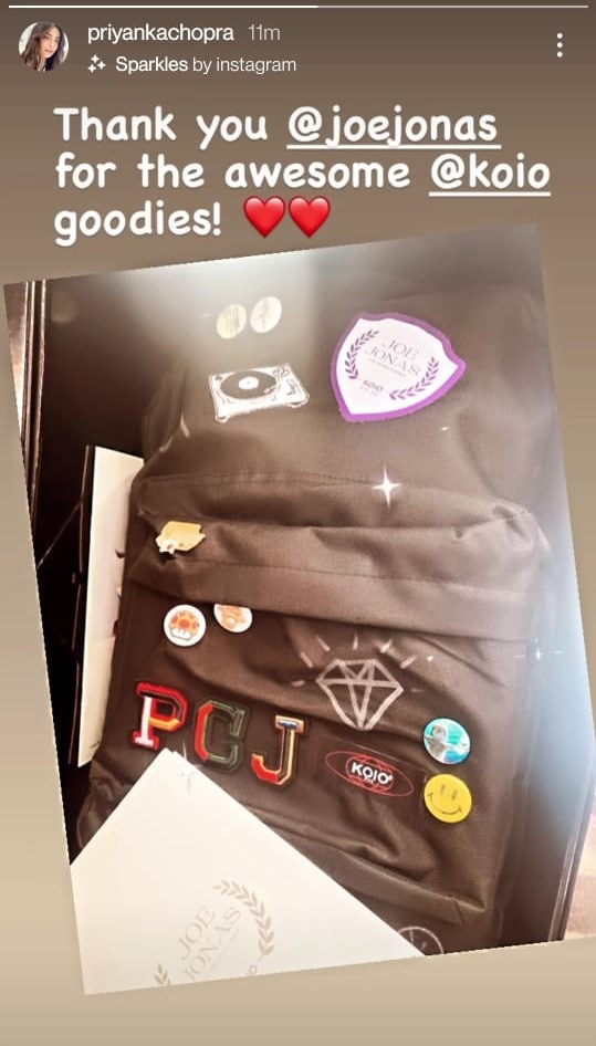 Priyanka Chopra receives a personalised gift from Joe Jonas. Priyanka Chopra receives a personalised gift from Joe Jonas.