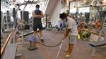 A gym owner supervising the sanitisation of his gym premises in BRS Nagar, Ludhiana, on Wednesday, (Harsimar Pal Singh/HT) A gym owner supervising the sanitisation of his gym premises in BRS Nagar, Ludhiana, on Wednesday, (Harsimar Pal Singh/HT)