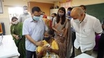 The Delhi chief minister visited a Covid-19 vaccination center on this day and remarked that people were very happy about the fact that they can now get a vaccine dose near their residences, where they cast their vote. (Photo via @ArvindKejriwal on Twitter) The Delhi chief minister visited a Covid-19 vaccination center on this day and remarked that people were very happy about the fact that they can now get a vaccine dose near their residences, where they cast their vote. (Photo via @ArvindKejriwal on Twitter)