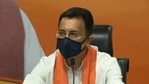 Congress leader Jitin Prasada at the BJP headquarters in New Delhi after joining the party. 