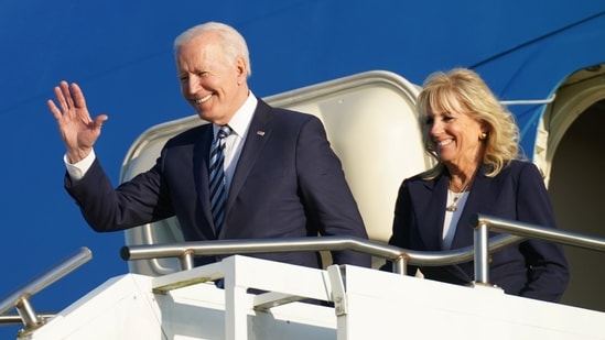 Biden, who is due to arrive in Britain on Wednesday at the start of his first trip abroad as president, has said he would press Putin to respect human rights. In picture - Joe Biden and first lady Jill Biden disembark from Air Force One as they arrive at RAF Mildenhall ahead of the G7 Summit in Britain. (Reuters)