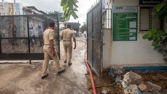 Nikunj Shah is charged with culpable homicide not amounting to murder, after 17 SVS Aqua Tech workers perished in a fire on the company premises on Monday. (HT Photo)