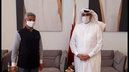Foreign minister S Jaishankar, who was on his way to Kuwait, made a stopover in Doha, where he met Qatari National Security Adviser (NSA) Mohamed Bin Ahmed Al Mesned (Twitter/S Jaishankar) Foreign minister S Jaishankar, who was on his way to Kuwait, made a stopover in Doha, where he met Qatari National Security Adviser (NSA) Mohamed Bin Ahmed Al Mesned (Twitter/S Jaishankar)