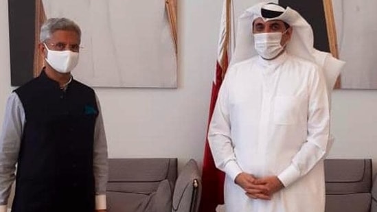 Foreign minister S Jaishankar, who was on his way to Kuwait, made a stopover in Doha, where he met Qatari National Security Adviser (NSA) Mohamed Bin Ahmed Al Mesned (Twitter/S Jaishankar) Foreign minister S Jaishankar, who was on his way to Kuwait, made a stopover in Doha, where he met Qatari National Security Adviser (NSA) Mohamed Bin Ahmed Al Mesned (Twitter/S Jaishankar)