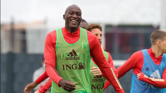 Belgium forward Romelu Lukaku during a training session in Tubize as the team prepares for the upcoming Euro 2020. (AFP)