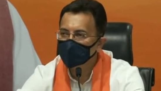 Congress leader Jitin Prasada at the BJP headquarters in New Delhi after joining the party.
