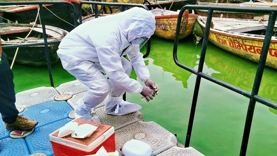 A scientists extracts a sample from the Ganga river for the purpose of coronavirus disease (Covid-19) testing. (File Photo) A scientists extracts a sample from the Ganga river for the purpose of coronavirus disease (Covid-19) testing. (File Photo)