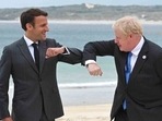 Britain's Prime Minister Boris Johnson greets French President Emmanuel Macron ahead of the G7 leaders meet.(AP) Britain's Prime Minister Boris Johnson greets French President Emmanuel Macron ahead of the G7 leaders meet.(AP)