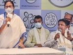 Kolkata: West Bengal CM Mamata Banerjee addresses media during rejoining of Mukul Roy to TMC party, in Kolkata.(PTI) Kolkata: West Bengal CM Mamata Banerjee addresses media during rejoining of Mukul Roy to TMC party, in Kolkata.(PTI)