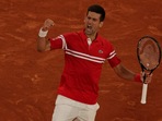 Novak Djokovic celebrates against Novak Djokovic