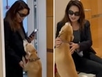 Madhuri Dixit with her pet dog Carmello. Madhuri Dixit with her pet dog Carmello.