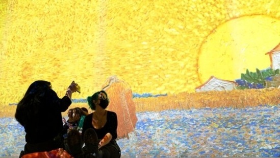 Projections of selected works of celebrated painter Vincent Van Gogh are displayed at a preview of the Immersive Van Gogh exhibit at Pier 36, Friday, June 4, 2021, in New York. (AP)
