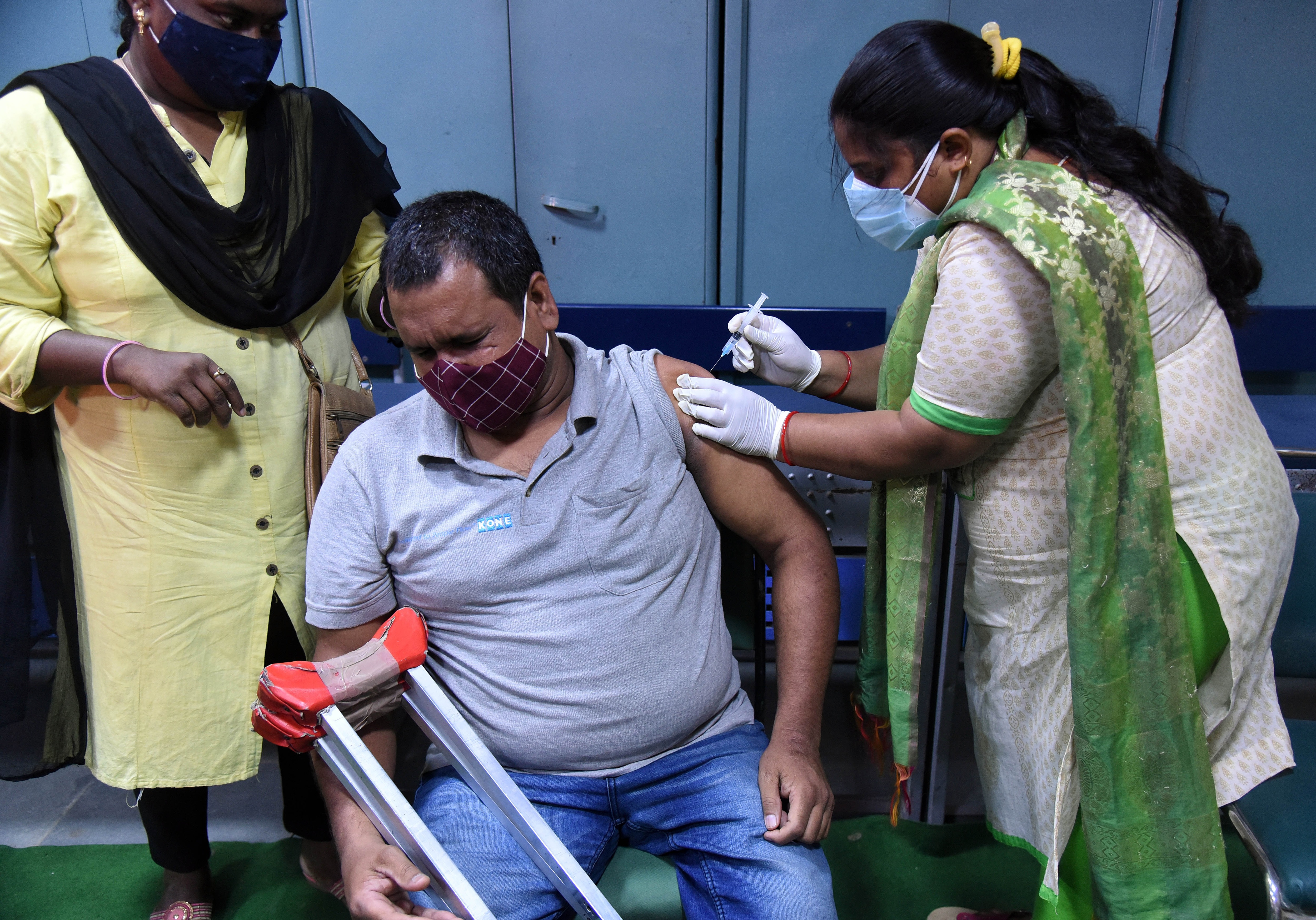 Some differently abled individuals don’t have ration or PwD cards, and are being assisted by NGOs to procure these documents to be able to get vaccinated. (Photo: ANI) Some differently abled individuals don’t have ration or PwD cards, and are being assisted by NGOs to procure these documents to be able to get vaccinated. (Photo: ANI)