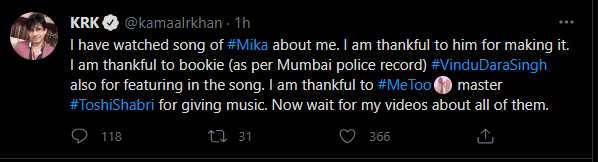 KRK tweets and deletes his reaction to Mika Singh's diss track.