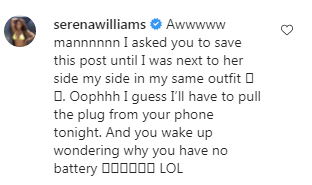 Serena Williams' reply while reacting to her daughter's pictures. (Instagram/@serenawilliams)