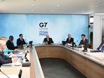 Britain's Prime Minister Boris Johnson, center, with from left, Australia's Prime Minister Scott Morrison, German Chancellor Angela Merkel, South Africa's President Cyril Ramaphosa, South Korea's President Moon Jae-in, US President Joe Biden, French President Emmanuel Macron and Canadian Prime Minister Justin Trudeau during the G7 summit in Cornwall, England.(AP) Britain's Prime Minister Boris Johnson, center, with from left, Australia's Prime Minister Scott Morrison, German Chancellor Angela Merkel, South Africa's President Cyril Ramaphosa, South Korea's President Moon Jae-in, US President Joe Biden, French President Emmanuel Macron and Canadian Prime Minister Justin Trudeau during the G7 summit in Cornwall, England.(AP)