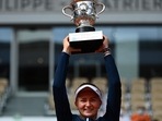 Czech Republic's Barbora Krejcikova celebrates with the Suzanne Lenglen Cup after winning the women's singles final tennis match against Russia's Anastasia Pavlyuchenkova during the trophy ceremony on Day 14 of The Roland Garros 2021 French Open tennis tournament in Paris(AFP) Czech Republic's Barbora Krejcikova celebrates with the Suzanne Lenglen Cup after winning the women's singles final tennis match against Russia's Anastasia Pavlyuchenkova during the trophy ceremony on Day 14 of The Roland Garros 2021 French Open tennis tournament in Paris(AFP)