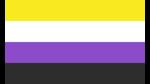 The colors of the nonbinary flag are yellow, white, purple, and black. The colours each symbolise people who identify as non-binary (Illustration: Shutterstock) The colors of the nonbinary flag are yellow, white, purple, and black. The colours each symbolise people who identify as non-binary (Illustration: Shutterstock)