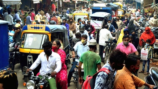 A massive crowd of people after unlocking process of Covid-19 lockdown in Bhopal. (ANI Photo) A massive crowd of people after unlocking process of Covid-19 lockdown in Bhopal. (ANI Photo)